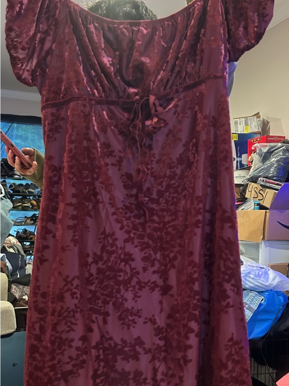 Cider Wine-Colored Dress with Tie Detail
